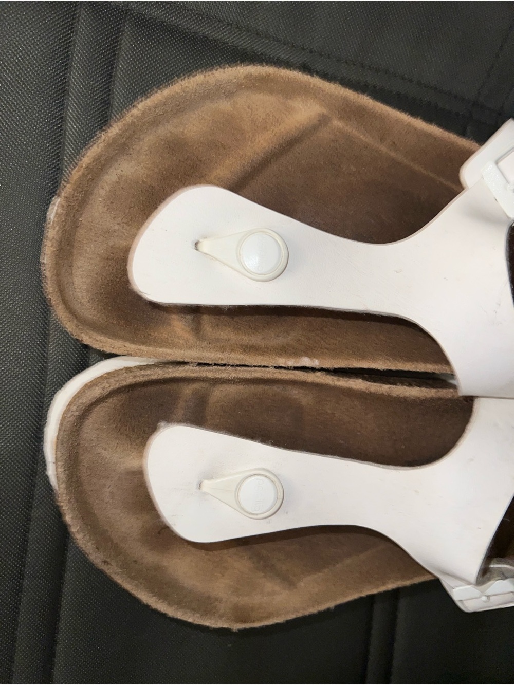 White Toe-Ring Sandals with Brown Suede Footbed. Platform